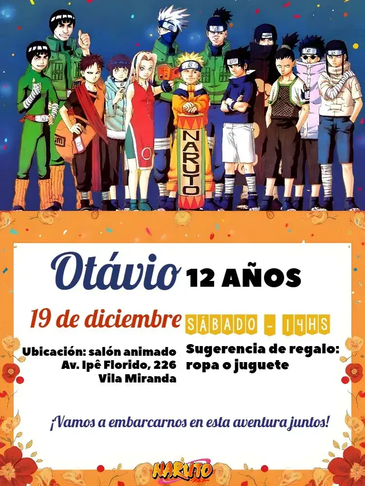 Invitación Invitación Digital De Naruto Sasuke – tema Cumpleaños Infantil anime, colorido, moderno, temático, ninja, joven