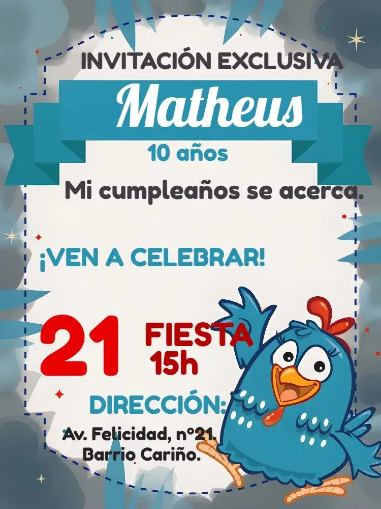 Invitación Fiesta de la Gallina Pintadita – tema Más buscados colorido, infantil, divertido, temático, vibrante