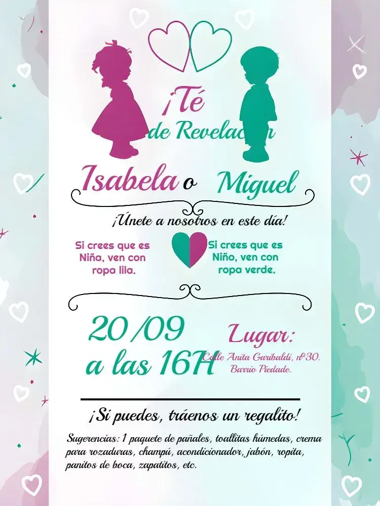 Invitación Chá de Revelación Lila y Verde Lilas