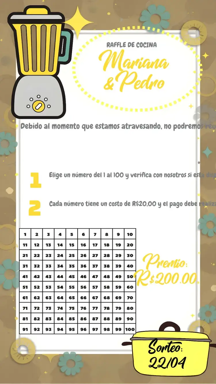 Invitación Té Rifa De Cocina Amarillo – tema Té Rifa amarillo vibrante, culinario, moderno, divertido, minimalista