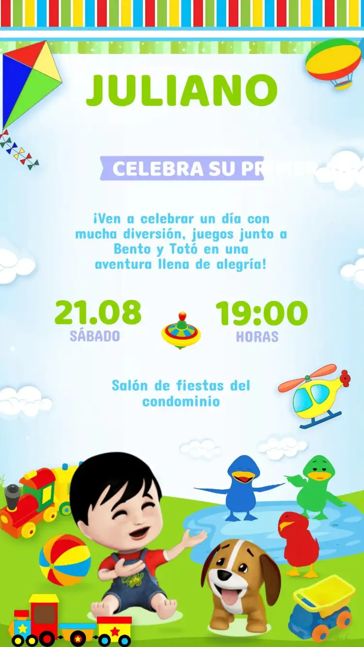 Invitación Cumpleaños Bento y Totó
