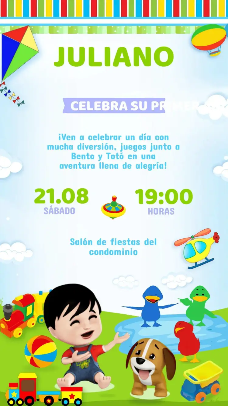 Invitación Cumpleaños Bento y Totó
