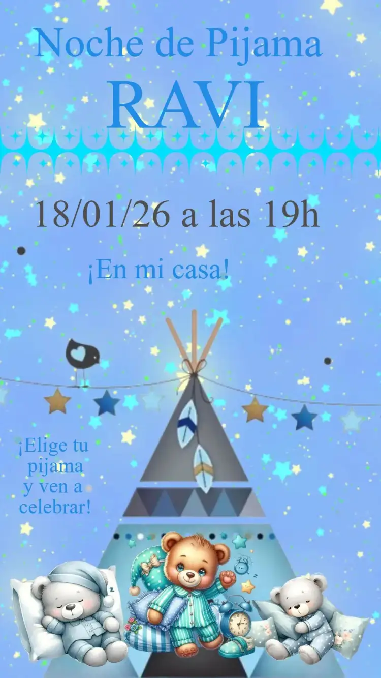 Invitación Pijama Party – tema Cumpleaños colorido, lúdico, divertido, nocturno, infantil, moderno