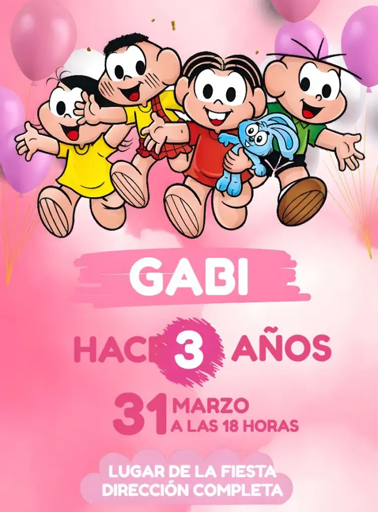 Invitación Turma Da Mónica Chica – tema Cumpleaños Infantil colorido, divertido, infantil, temático, ilustraciones clásicas