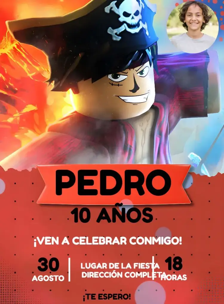 Invitación Blox Fruits Con Foto Niño editable y personalizable