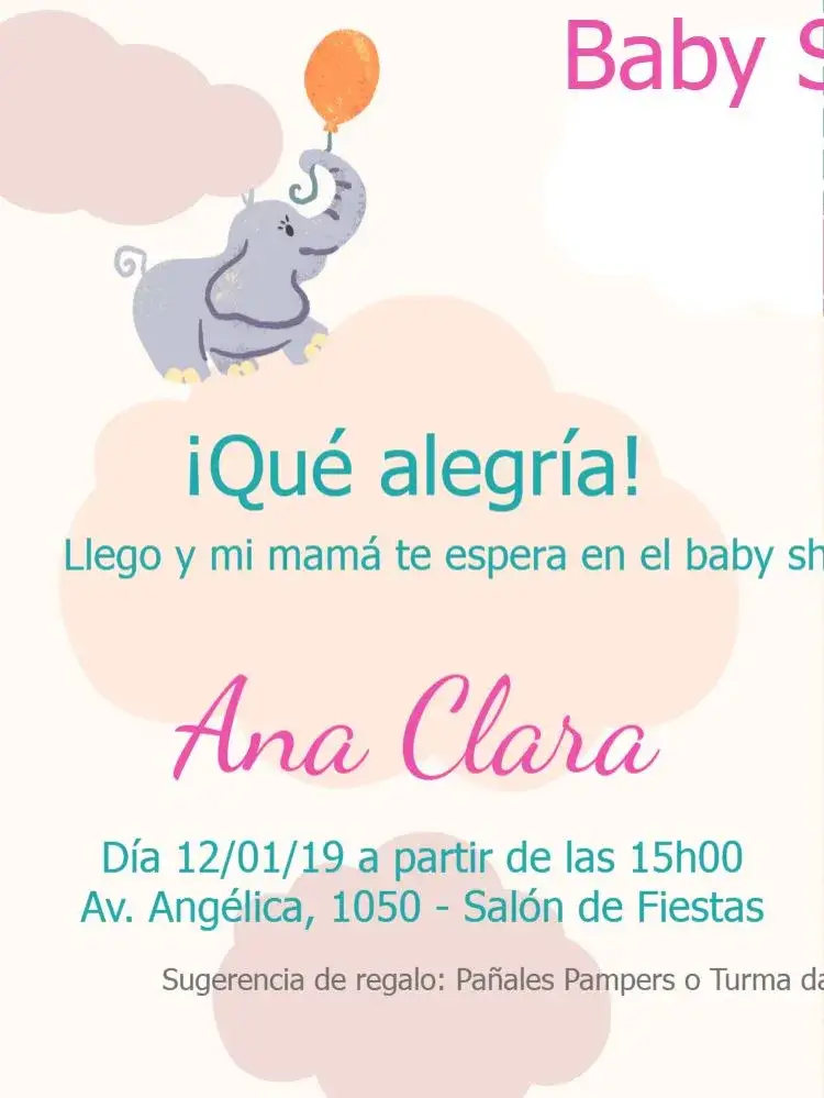 Invitación Baby Shower Elefante Whatsapp – tema Baby Shower colorido, infantil, tierno, divertido, moderno
