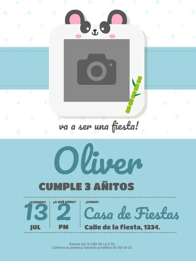 Invitación Panda Niño Blanco – tema Cumpleaños Infantil infantil, naturaleza, divertido, colorido, moderno
