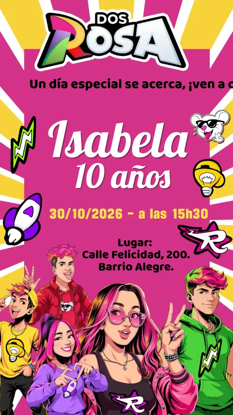 Invitación Invitación digital Dos Rosa - Emilly Vick – tema Cumpleaños Infantil rosa suave, divertido, lúdico, moderno, colorido, infantil