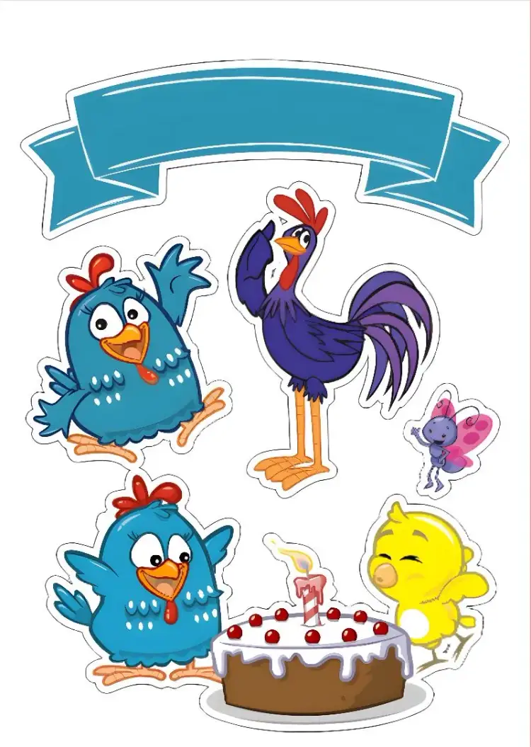 Invitación Topper Torta Gallina Pintadita Carijó – tema Topper de torta colorido, infantil, divertido, temático, brincalhão