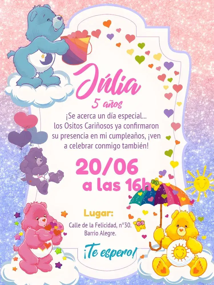 Invitación Ositos Cariñosos Estrella – tema Cumpleaños Infantil colorido, infantil, divertido, ilustrativo, lúdico, temático