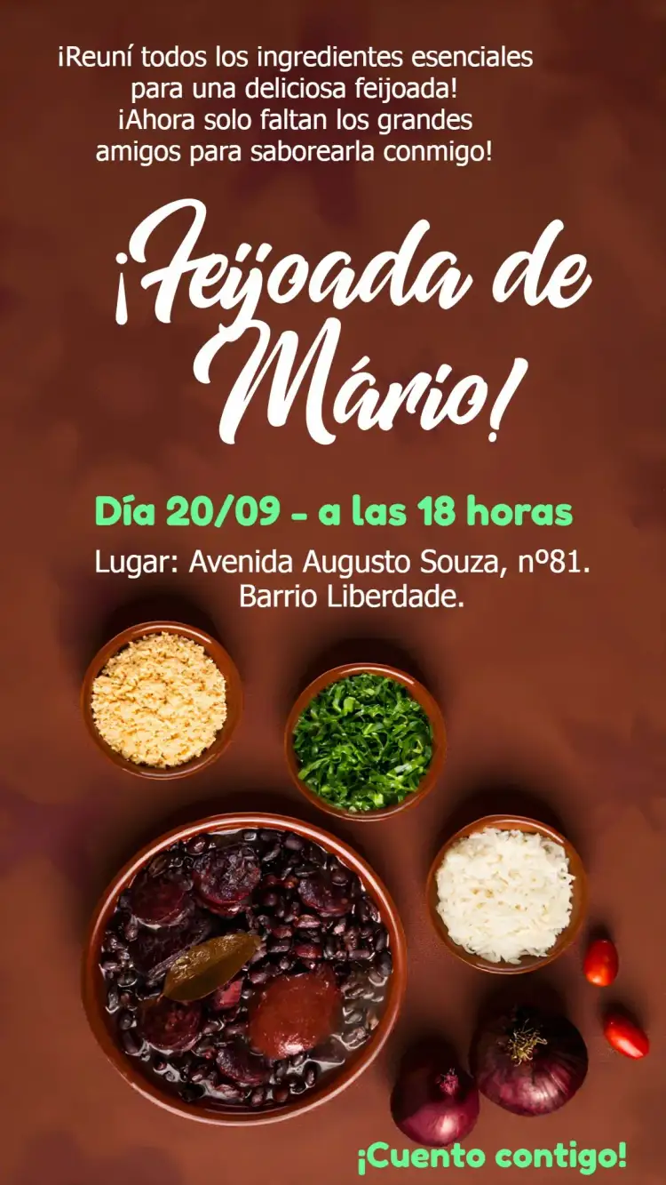 Invitación Feijoada Marrón – tema Más buscados marrón, rústico, moderno, acogedor, minimalista