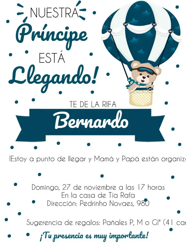 Invitación Baby Shower Oso Príncipe Marino – tema Despedida de Soltera azul marino, azul y blanco, oso de peluche, fiesta infantil, divertido, acogedor