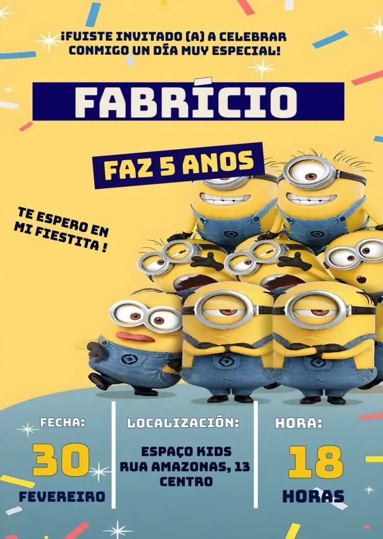 Invitación Los Minions Mi Villano Favorito Disney – tema Cumpleaños Infantil colorido, divertido, infantil, ilustración, temático, juguetón