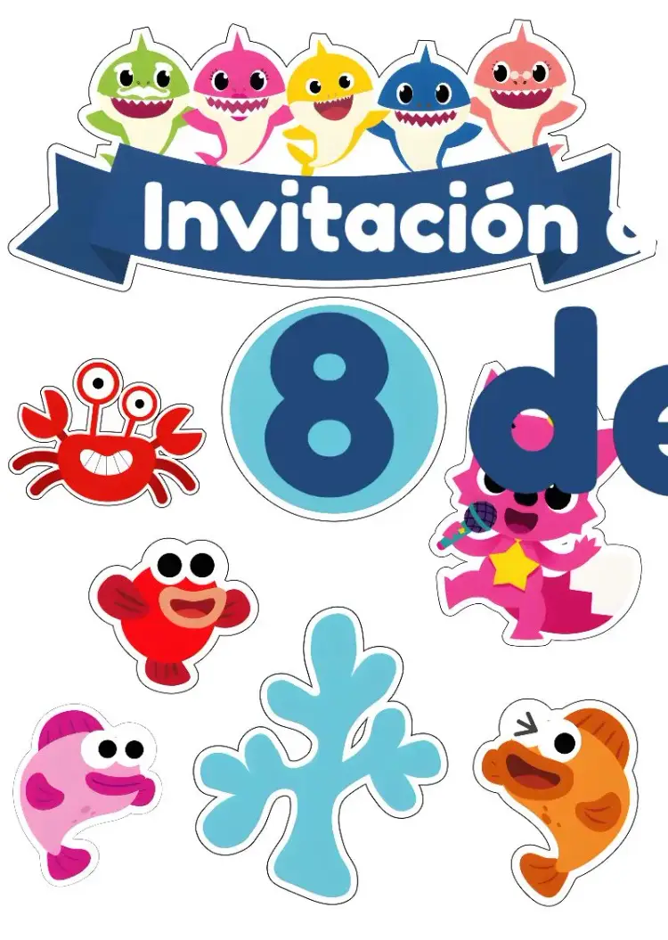 Invitación Topo De Pastel Baby Shark Azul
