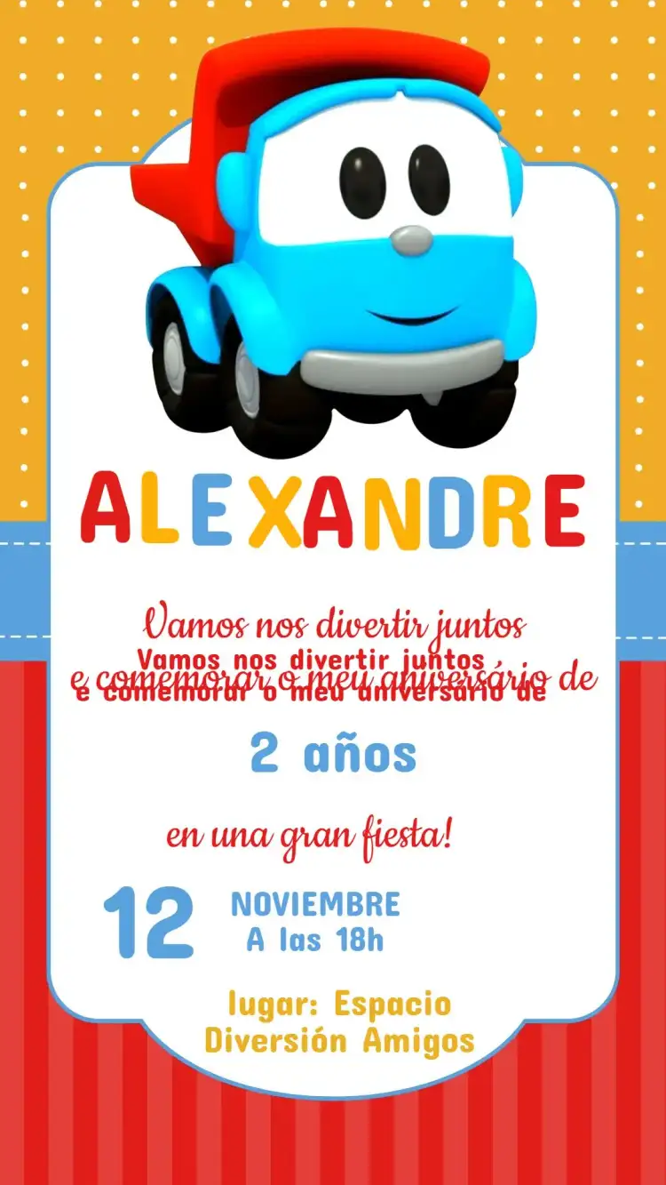 Invitación Cumpleaños Leo el Camión