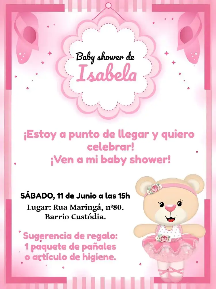 Invitación Baby Shower Princesa Bailarina Niña