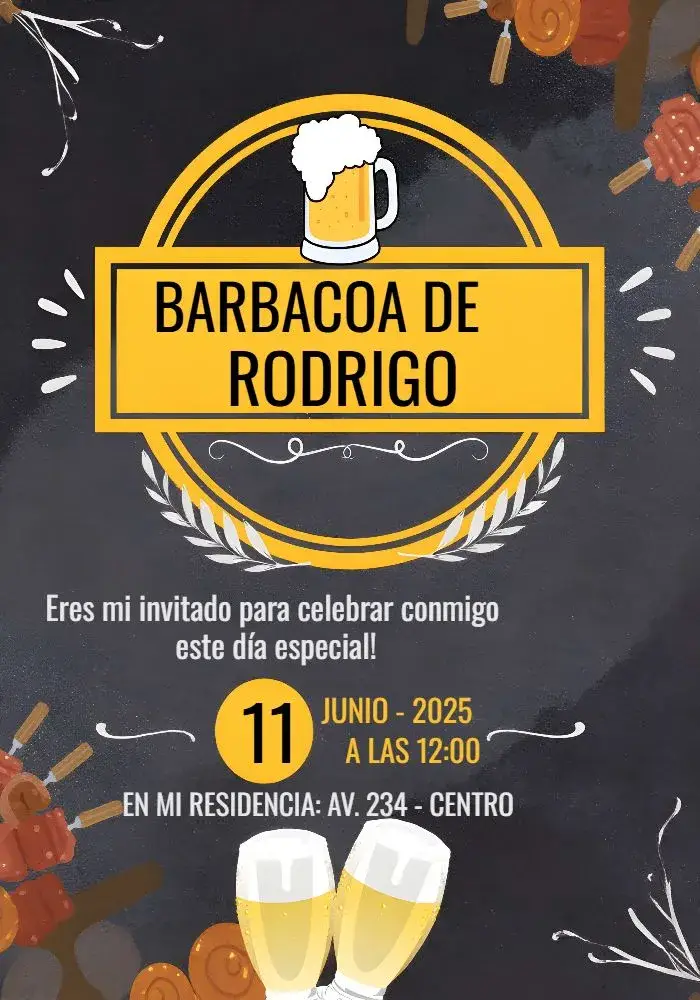 Invitación Barbacoa Negra editable y personalizable
