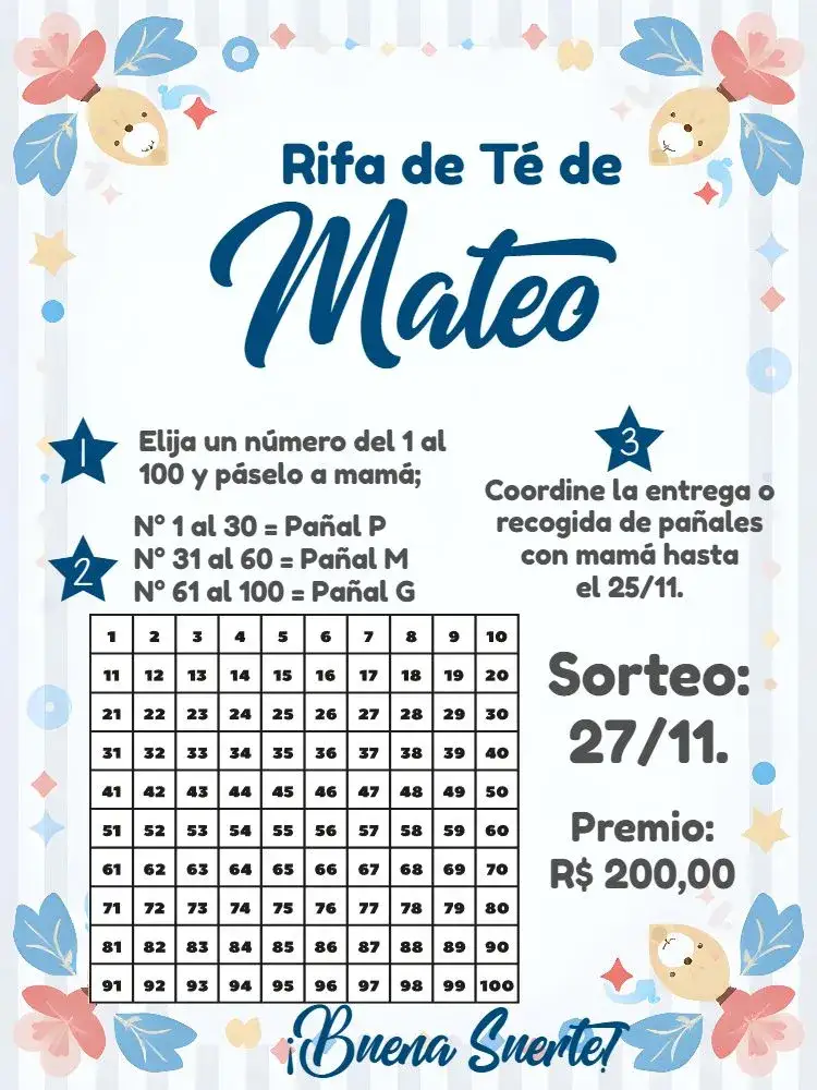 Invitación Té Rifa Osito Marinero Gris – tema Más buscados marinero, gris y azul, estilo lúdico, diseño delicado, elementos gráficos divertidos