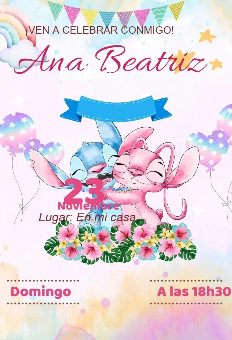 invitación digital de Stitch y Angel