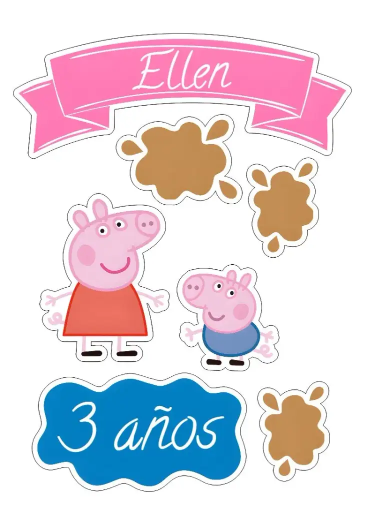 Invitación Topper de Pastel Peppa Pig para Imprimir