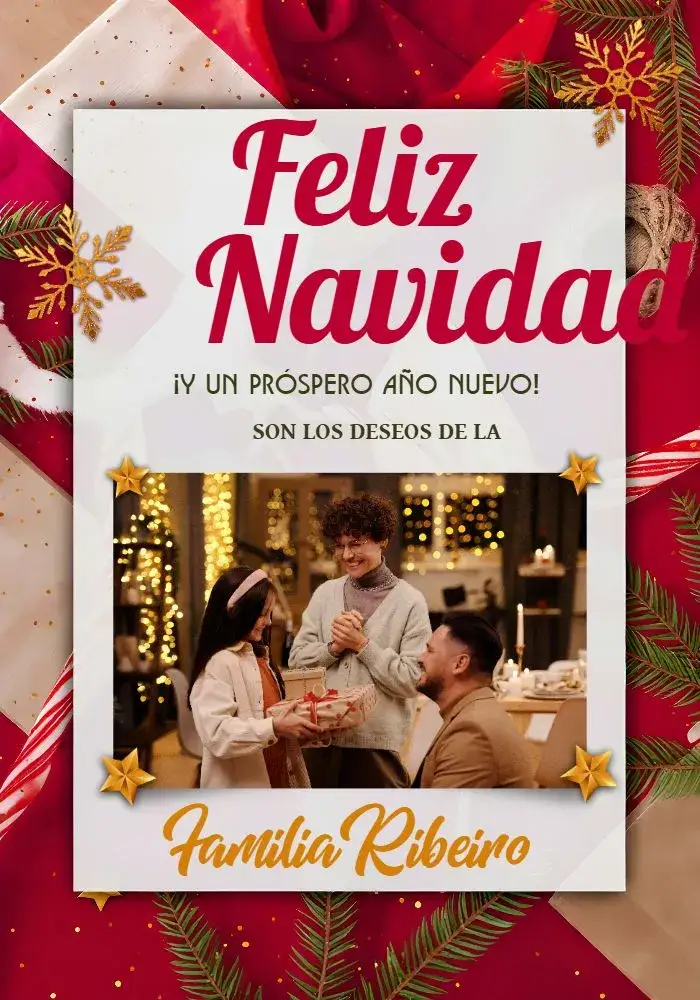 Invitación Tarjeta De Navidad Con Foto Roja – tema Fechas Conmemorativas rojo, dorado, azul, verde, nieve, moderno