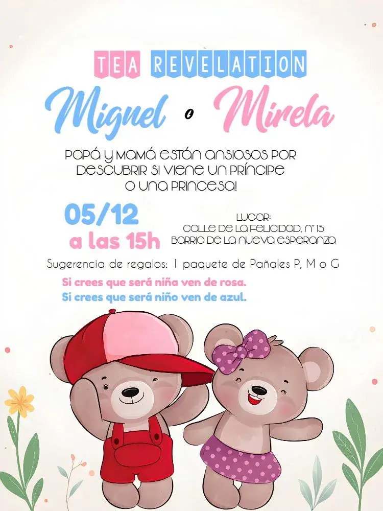Invitación Baby Shower Ositos Grises