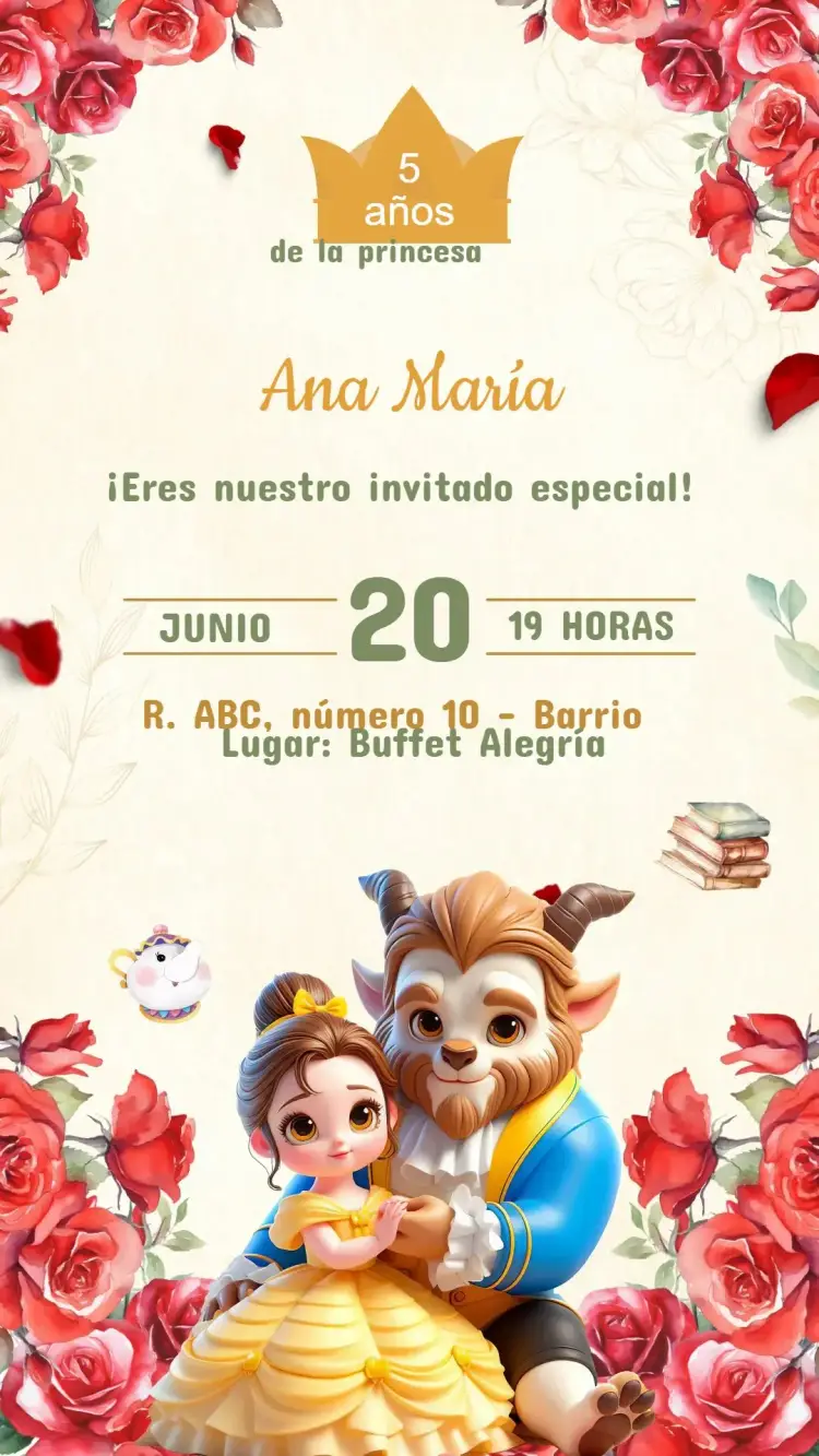 Invitación Cumpleaños La Bella y la Bestia