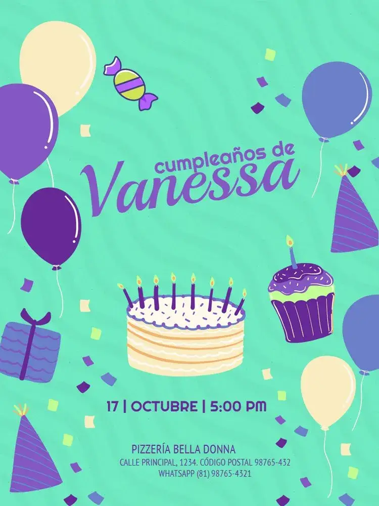 Invitación Infantil Verde Confete