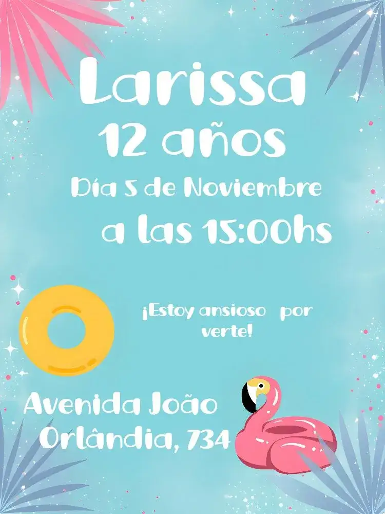 Invitación Pool Party Piscina Bóia – tema Más buscados tropical, colorido, divertido, flamingo, veranil, jovial