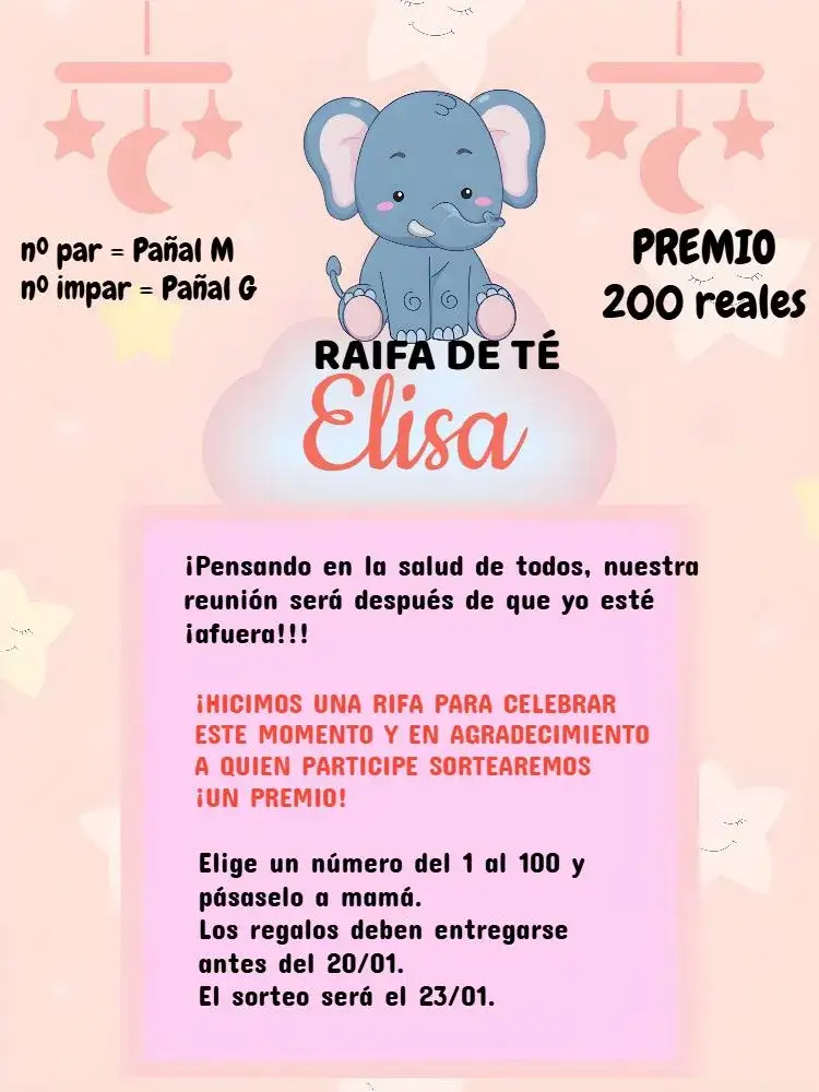Invitación Té Rifa Jirafita Rosa – tema Té Rifa lindo, colorido, infantil, divertido, ilustraciones lúdicas, moderno