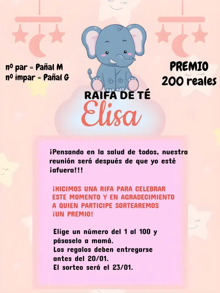 Invitación Té Rifa Jirafita Rosa editable y personalizable