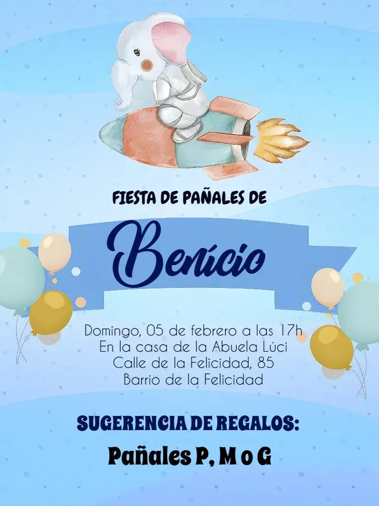 Invitación Baby Shower Elefante Azul