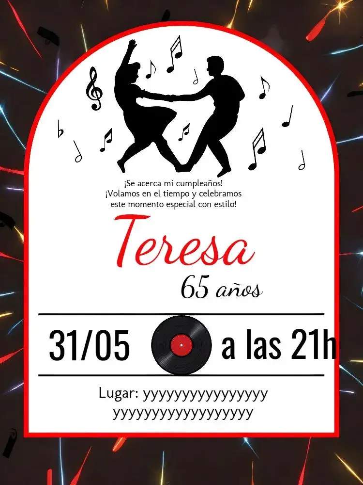 Invitación Adulto Años 60 – tema Cumpleaños vintage, retro, colorido, psicodélico, divertido, nostálgico