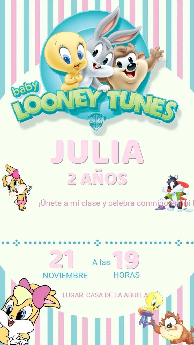 Invitación Cumpleaños Baby Looney Tunes