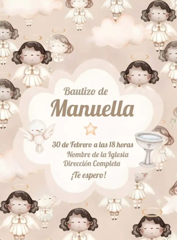 Invitación Bautizo Angelito Infantil – tema Bautismo delicado, acuarela, angelito, pastel, infantil, romántico
