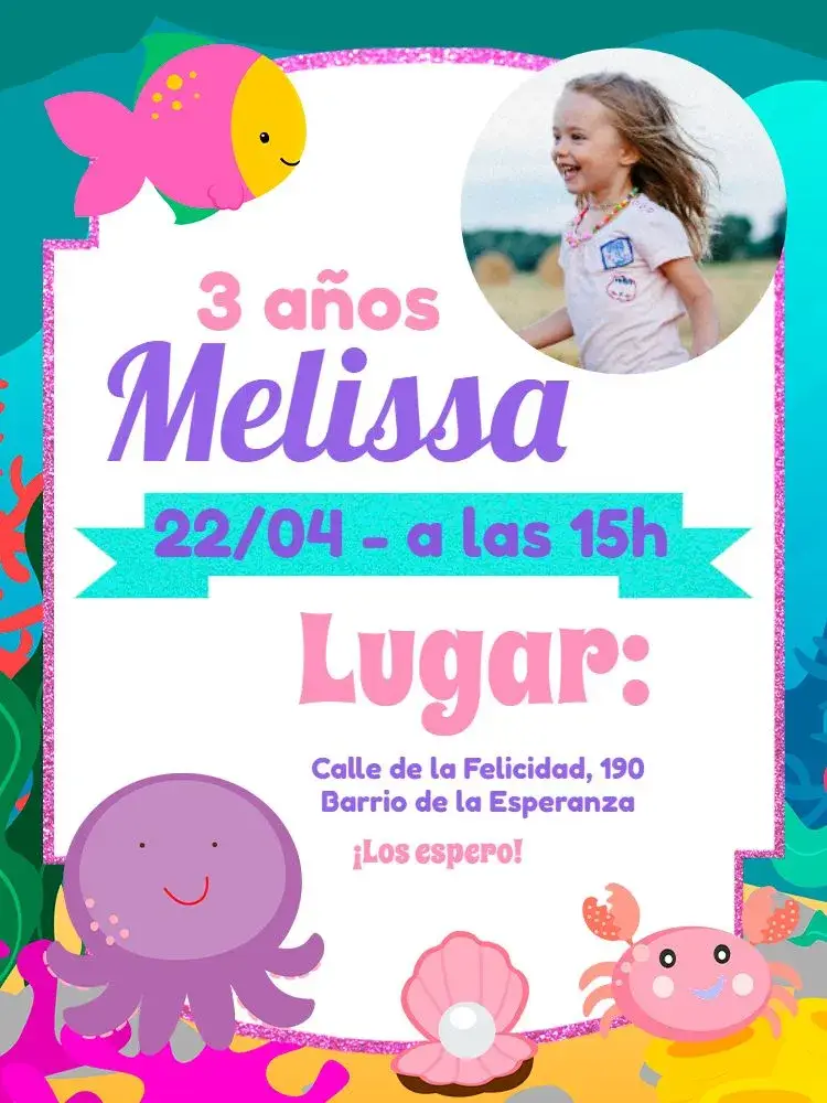 Invitación Fondo Del Mar Con Foto Cangrejo