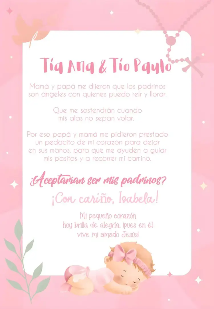 Invitación Padrinos De Bautizo Ángel