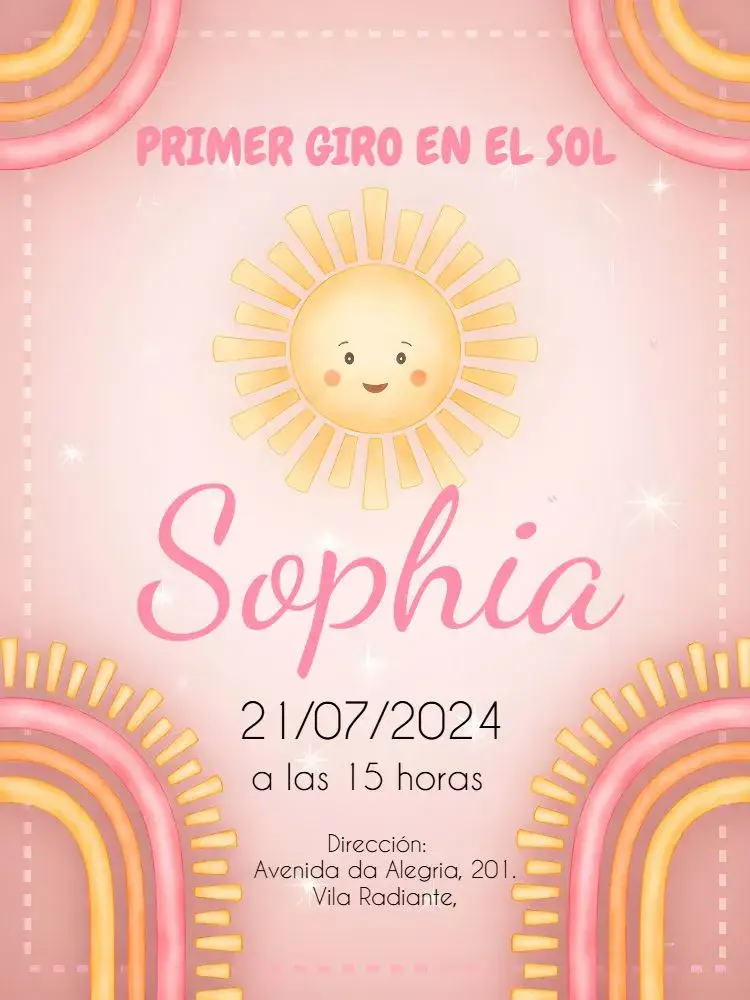 Invitación Primera Vuelta al Sol Rosa Niña