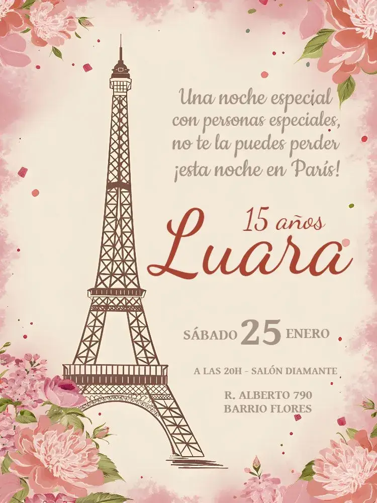 Invitación 15 Años París Delicado