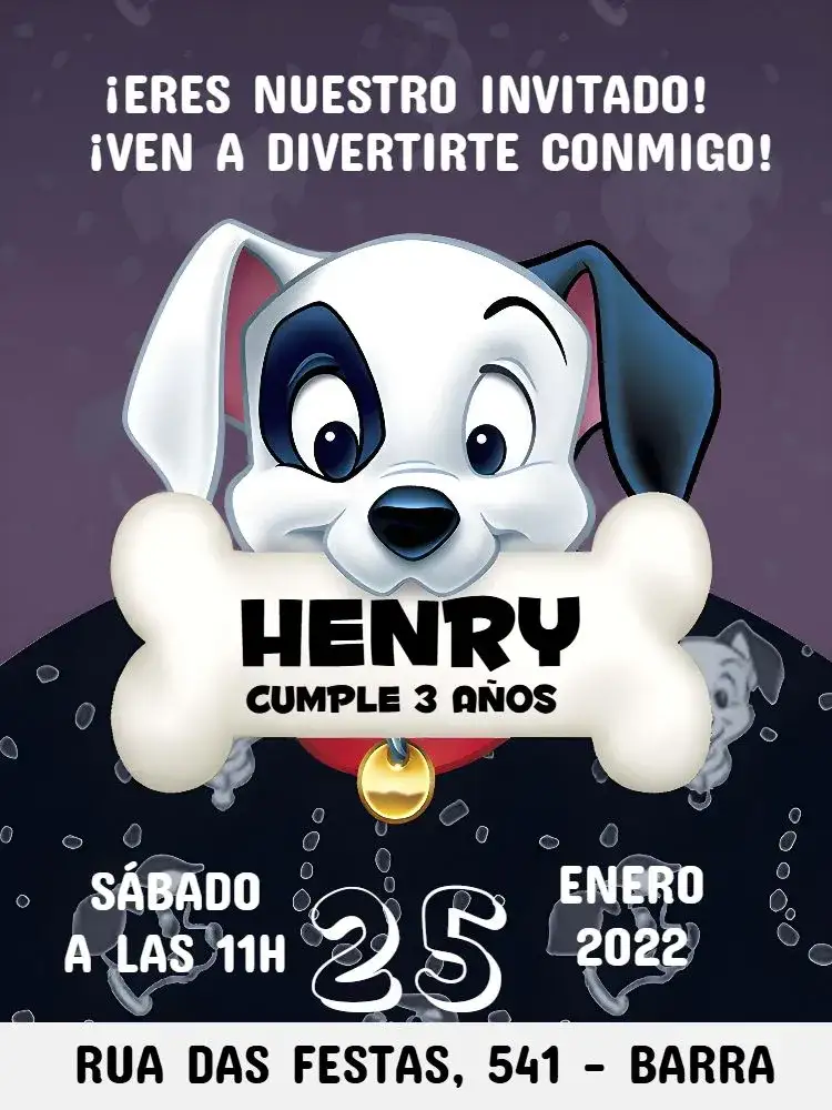 Invitación 101 Dálmatas Pet – tema Más buscados blanco y negro, divertido, animales, moderno, tema de mascotas