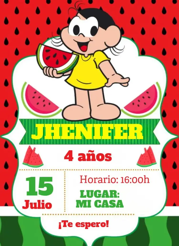 Invitación Magali Comiendo Sandía editable y personalizable