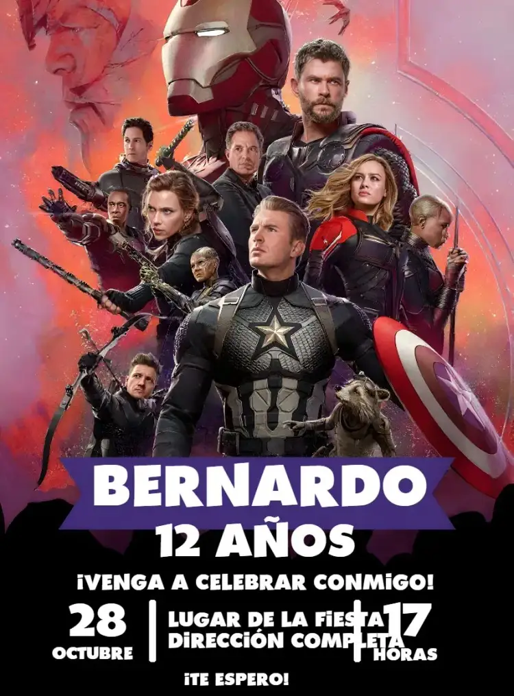 Invitación Vengadores de Hierro – tema Más buscados maravilla, colorido, superhéroes, dinámico, moderno