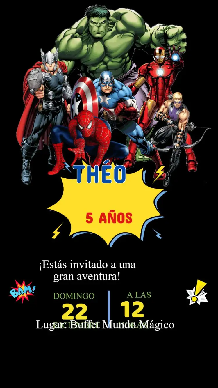Invitación Invitación Cumpleaños Vengadores – tema Cumpleaños Infantil superhéroes, colorido, dinámico, moderno, joven