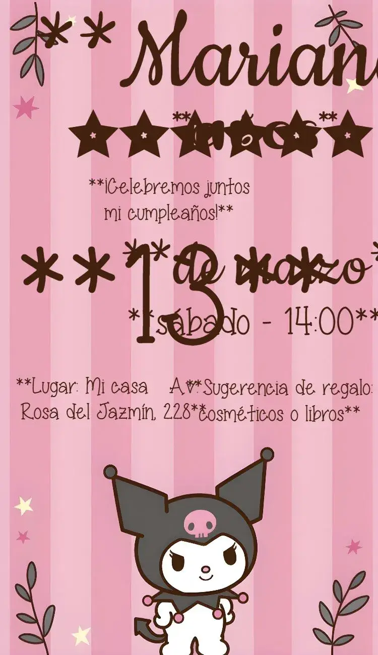 Invitación Kuromi Hello Kitty Infantil