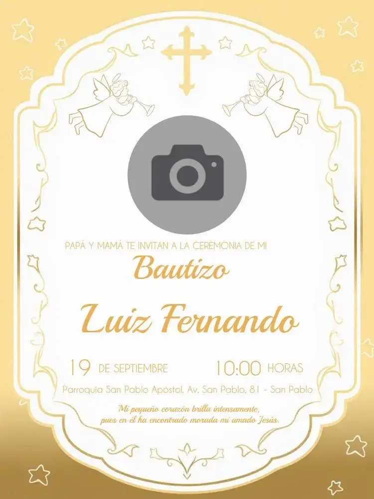 Invitación Bautizo Con Foto Cruz editable y personalizable