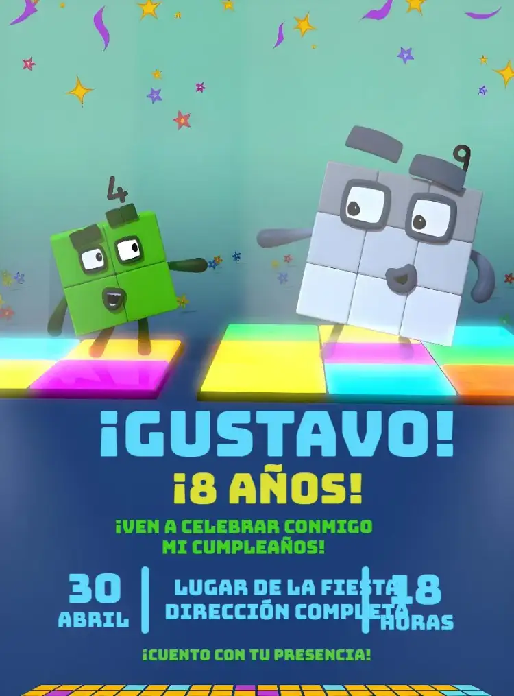 Invitación Numberblocks Dibujo – tema Cumpleaños Infantil colorido, divertido, educativo, lúdico, infantil, moderno