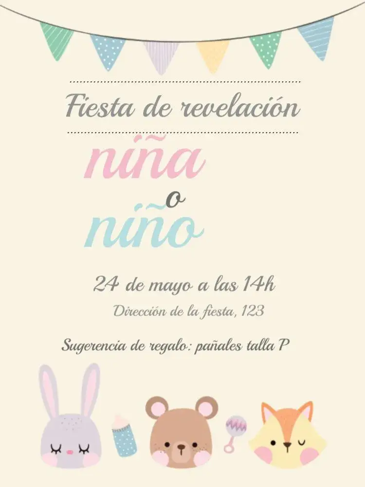 Invitación Baby Shower Revelación de Animales en Línea – tema Té Rifa animales, colorido, divertido, infantil, moderno, festivo