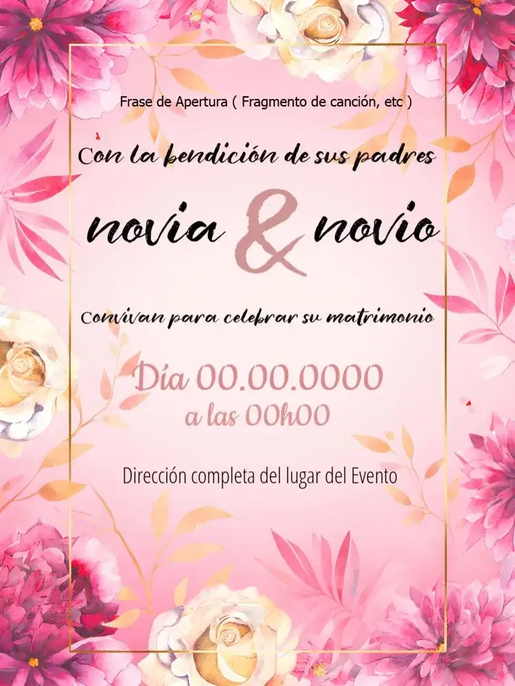 Invitación Boda Floral Dorado – tema Boda floral, dorado, romántico, elegante, sutil, moderno