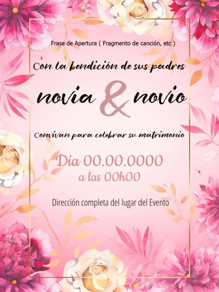 Invitación Boda Floral Dorado editable y personalizable