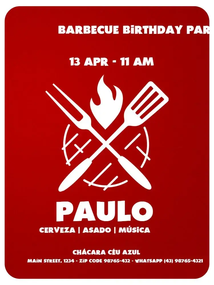 Invitación Hombre Adulto Barbacoa Celebración – tema Más buscados oscuro, rojo, moderno, elegante, informal